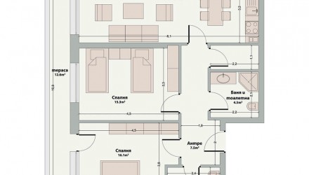 Просторен тристаен апартамент с тераса в Банско Просторен тристаен апартамент с тераса в Банско
