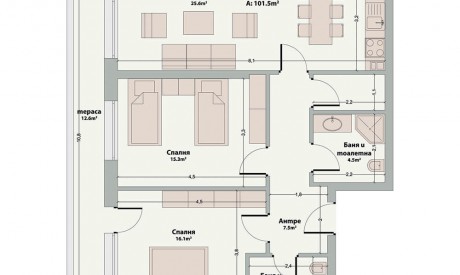 Просторен тристаен апартамент с тераса в Банско Просторен тристаен апартамент с тераса в Банско