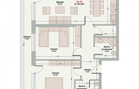 Просторен тристаен апартамент с тераса в Банско